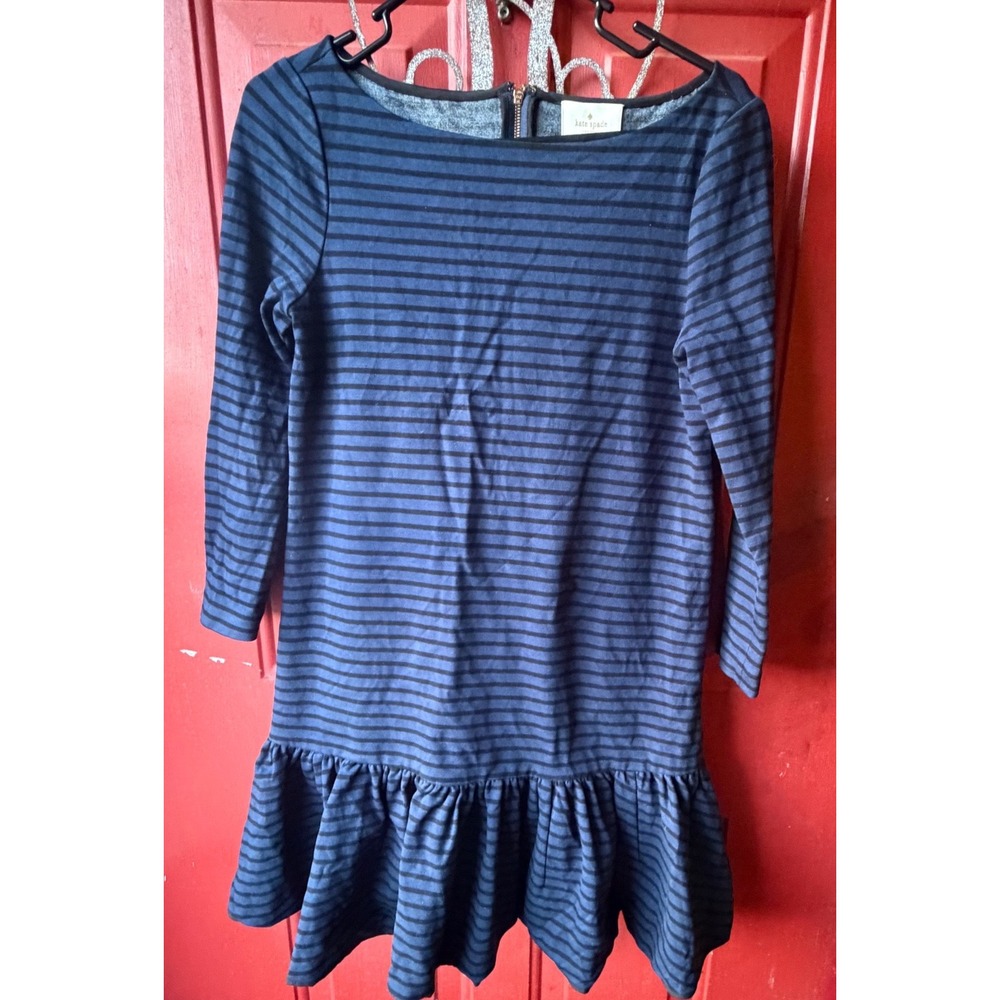 Kate Spade New York Navy Black Striped Ruffle Drop Waist Mini Dress Size 6
